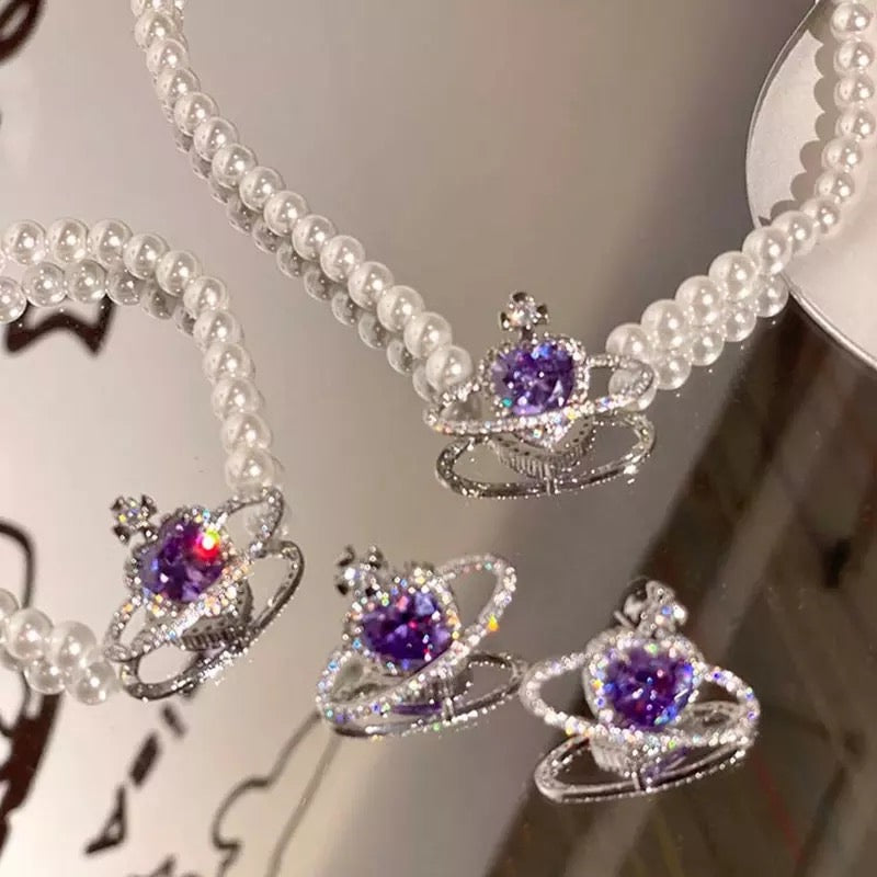 Pink Chrome pearls set