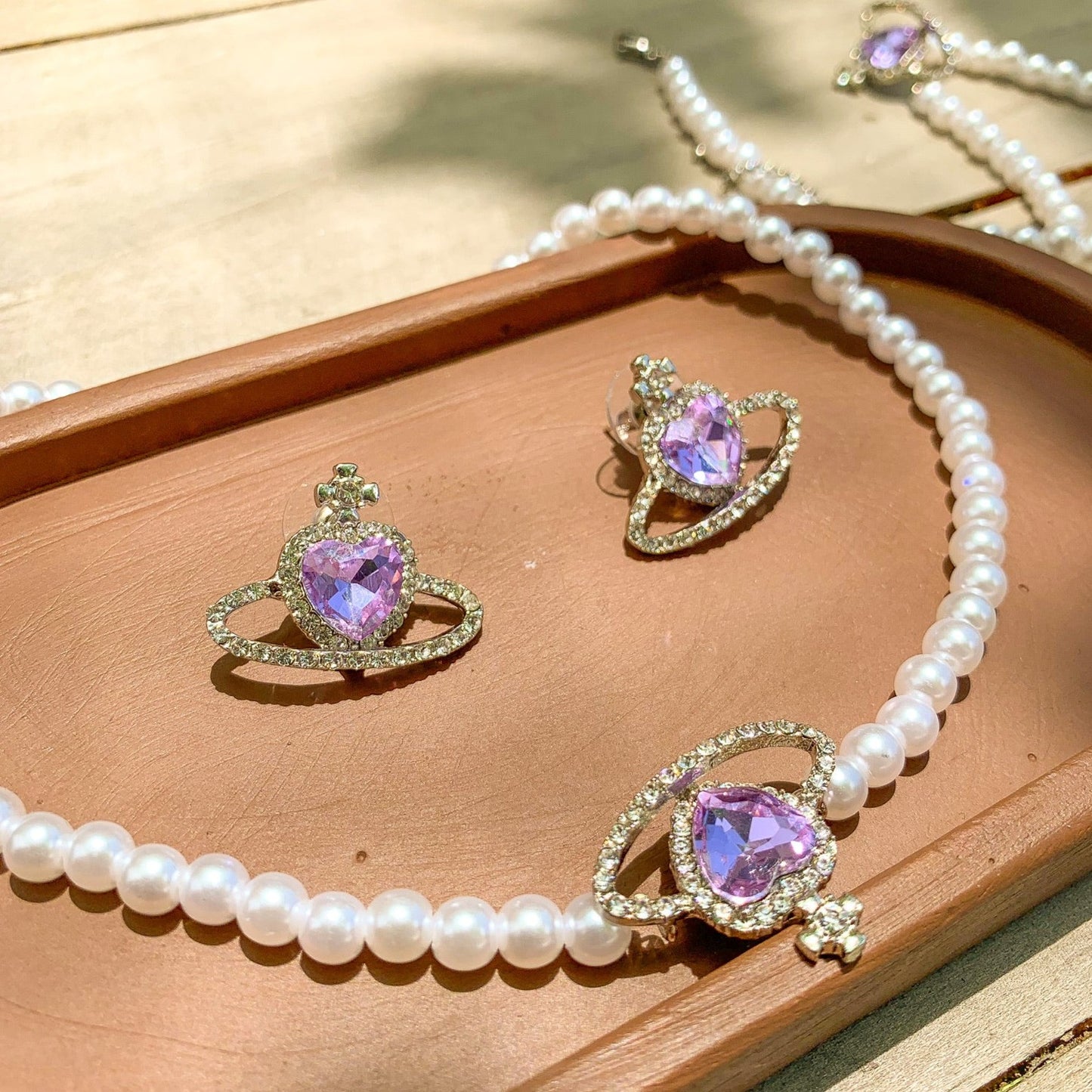 Pink Chrome pearls set